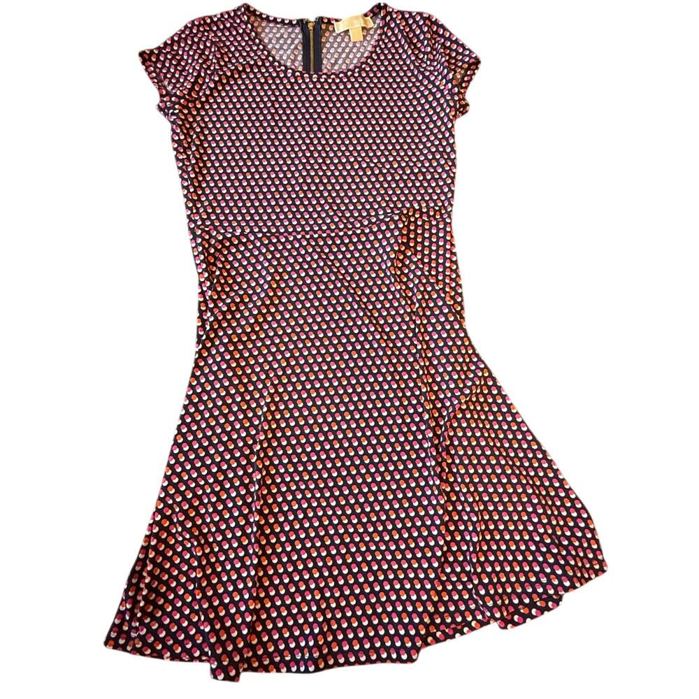 Michael Kors Womens Polka Dot Fit & Flare Dress S Navy Blue Pinup Summer Retro
